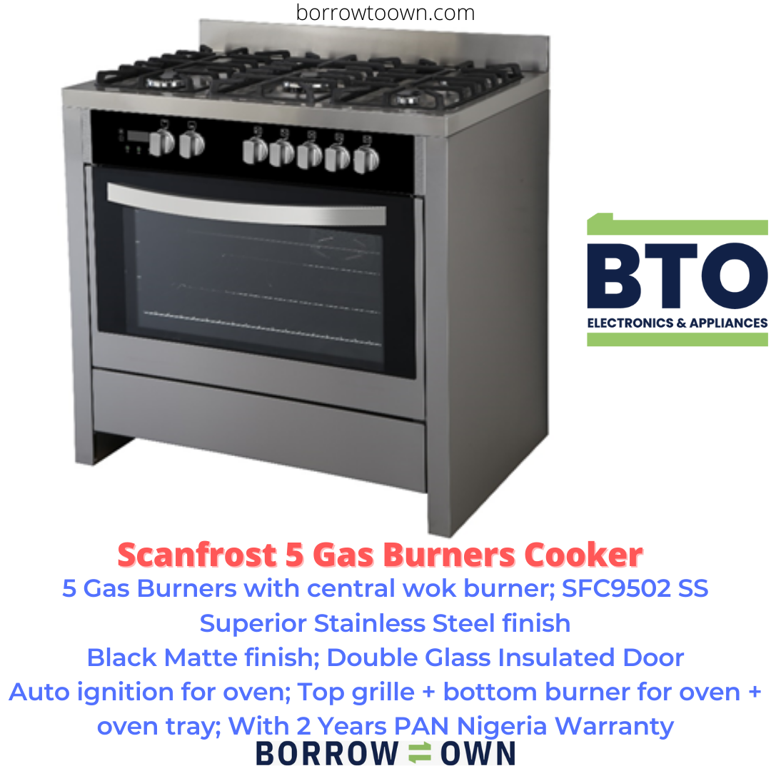 Scanfrost 5 Gas Cooker, 60x90, Auto Ignition, Top+Bottom Grill Burner