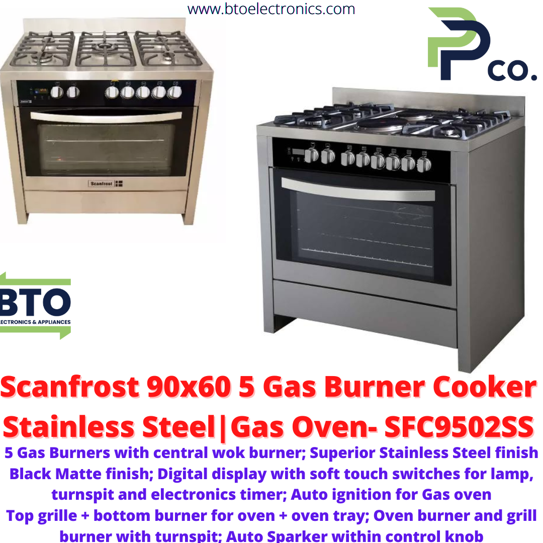 Scanfrost 5 Gas Cooker, 60x90, Auto Ignition, Top+Bottom Grill Burner