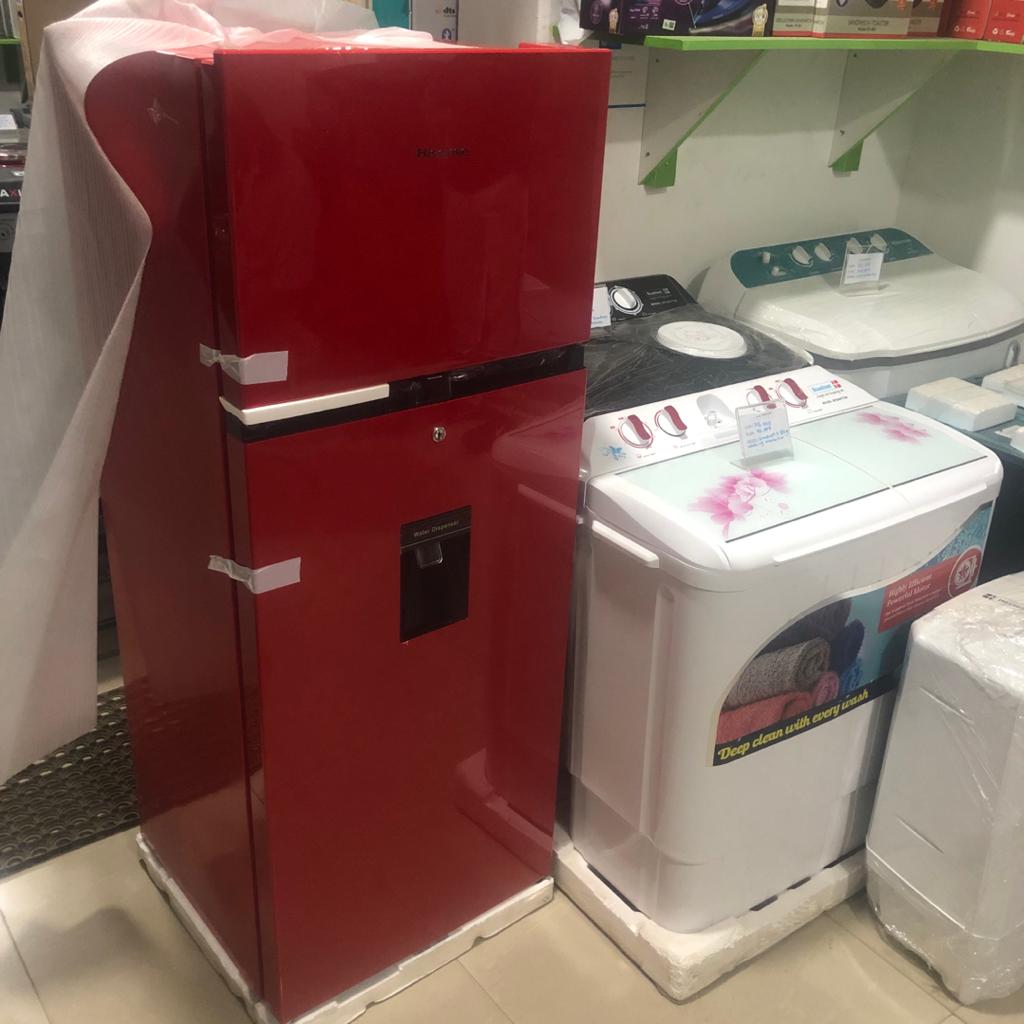 Hisense 205L Double Door Refrigerator, with Water Dispenser, Red